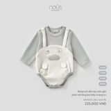 Bodysuit dài tay màu ghi phối vải lông be thêu trang trí Nous