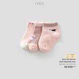 Set 3 tất màu be phối hồng hình mèo Nous