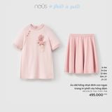 Áo dài hồng nhạt đính con ngựa trang trí phối váy hồng đậm Nous