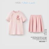 Áo dài hồng nhạt đính con ngựa trang trí phối váy hồng đậm Nous