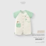 Bộ liền cộc màu be in hoàng tử và quả sầu riêng phối kẻ xanh lá Nous