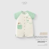 Bộ liền cộc màu be in hoàng tử và quả sầu riêng phối kẻ xanh lá Nous