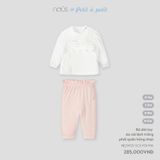 Bộ dài tay áo cài lệch trắng phối quần hồng nhạt Nous