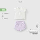 Bộ cộc tay áo trắng phối quần hồng tím kẹp bèo Nous