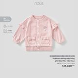 Áo khoác dài tay màu hồng phối bèo thêu mèo Nous Nous
