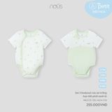 Set 2 bodysuit cộc áo trắng họa tiết phối xanh lá Nous NB2S25-TB2-M04-OW-0M