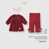 Bộ dài tay áo ca rô đỏ phối quần đỏ đính nơ kèm lá cổ trắng Nous