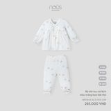 Bộ dài tay cài lệch màu trắng họa tiết thỏ Nous