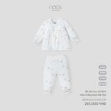 Bộ dài tay cài lệch màu trắng họa tiết thỏ Nous