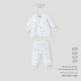 Bộ dài tay cài lệch màu trắng họa tiết thỏ Nous