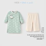 Áo dài xanh ngọc họa tiết đám mây đính ngựa bông phối quần be Nous