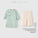 Áo dài xanh ngọc họa tiết đám mây đính ngựa bông phối quần be Nous