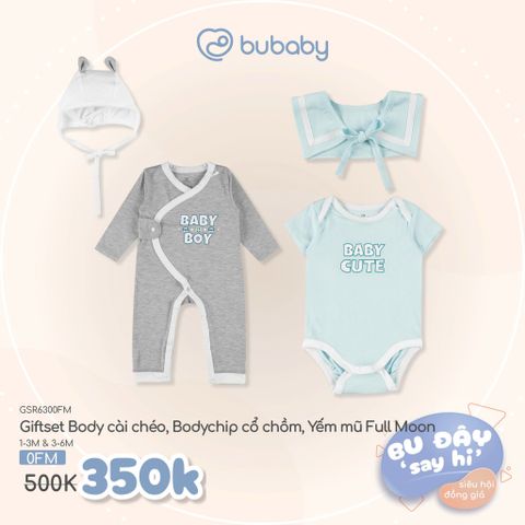 Giftset Body cài chéo, Body chip cổ chồm, Yếm, mũ Full Moon Bubaby GSR6300FM
