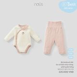 Bộ bodysuit dài áo cài lệch màu trắng phối quần hồng Nous
