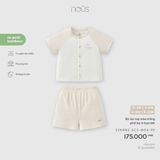 Bộ cộc tay màu trắng phối be in họa tiết Nous