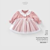 Váy dài màu hồng nhạt phối lưới trắng đính nơ Nous