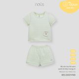 Bộ cộc tay kẻ caro xanh lá thêu trang trí Nous NB2S25-SC2-M02-CG-0M