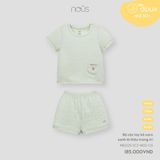 Bộ cộc tay kẻ caro xanh lá thêu trang trí Nous NB2S25-SC2-M02-CG-0M