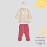Bộ dài áo chui đầu màu be in thỏ phối quần hồng đậm Nous