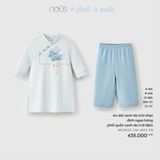 Áo dài xanh da trời nhạt đính ngựa bông phối quần xanh da trời đậm Nous