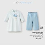 Áo dài xanh da trời nhạt đính ngựa bông phối quần xanh da trời đậm Nous