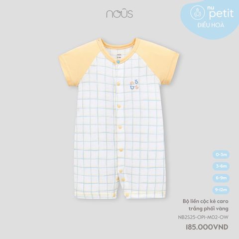 Bộ liền cộc kẻ caro trắng phối vàng Nous NB2S25-OP1-M02-OW-0M