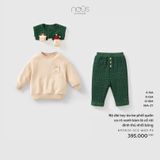 Bộ dài tay áo be phối quần ca rô xanh kèm lá cổ rời đính thú nhồi bông Nous