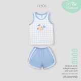 Bộ ba lỗ áo kẻ trắng in trang trí phối quần xanh Nous NB3S25-SC1-M11-OW-9M