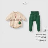 Bộ bodysuit dài tay màu be phối quần tất ca rô xanh Nous