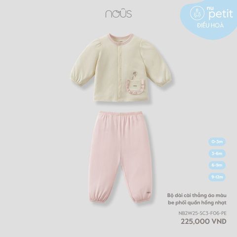 Bộ dài cài thẳng áo màu be phối quần hồng nhạt Nous