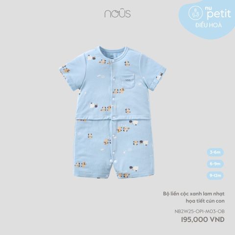 Bộ liền cộc xanh lam nhạt họa tiết cún con Nous