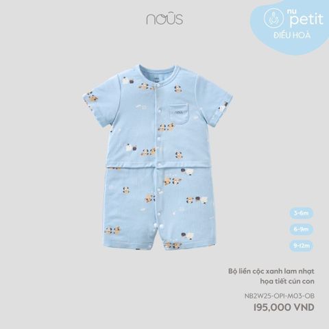 Bộ liền cộc xanh lam nhạt họa tiết cún con Nous