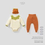 Bộ bodysuit dài tay be phối cam kèm mũ bí ngô Nous