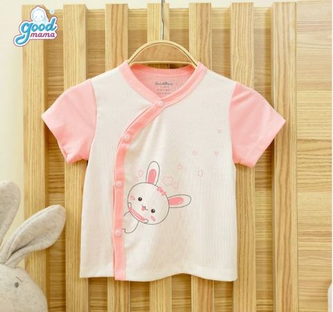 Áo cộc tay Goodmama cài lệch - Trắng - 0-3m