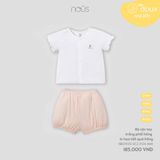 Bộ cộc tay trắng phối hồng in họa tiết quả hồng Nous