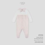 Bộ liền dài tất kẻ hồng phối trắng Nous