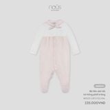 Bộ liền dài tất kẻ hồng phối trắng Nous