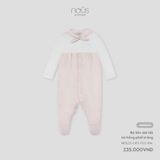 Bộ liền dài tất kẻ hồng phối trắng Nous