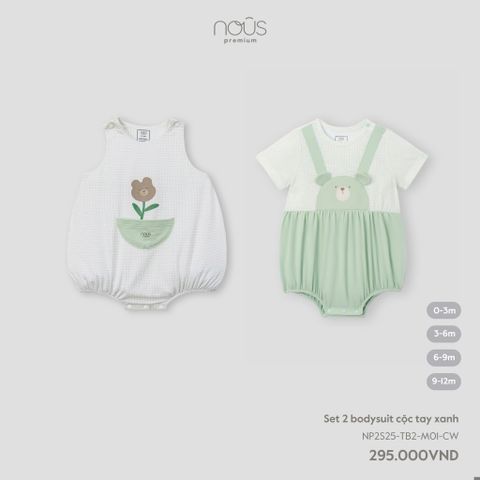 Set 2 bodysuit cộc tay xanh Nous NP2S25-TB2-M01-CW-0M