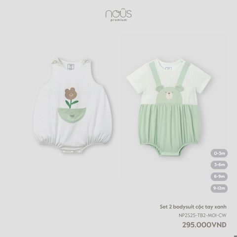 Set 2 bodysuit cộc tay xanh Nous NP2S25-TB2-M01-CW-0M