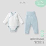 Bộ bodysuit dài cài lệch màu trắng phối quần xanh dương Nous