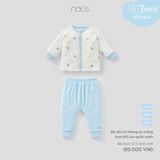 Bộ dài cài thẳng áo trắng họa tiết cún quần xanh Nous