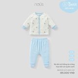 Bộ dài cài thẳng áo trắng họa tiết cún quần xanh Nous