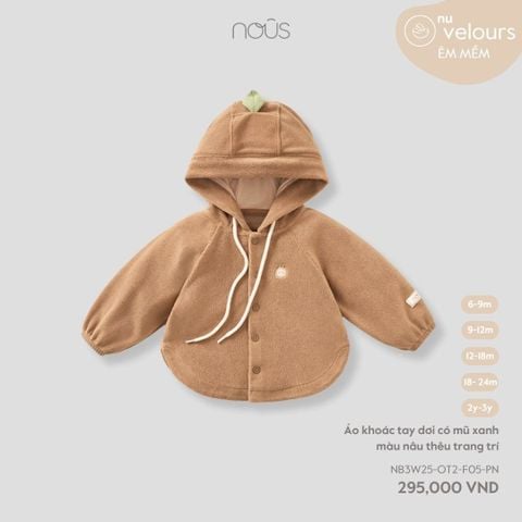 Áo khoác tay dơi có mũ xanh màu nâu thêu trang trí Nous