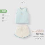 Bộ ba lỗ màu xanh quần be in họa tiết Nous