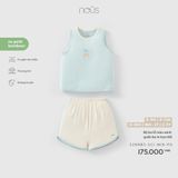 Bộ ba lỗ màu xanh quần be in họa tiết Nous