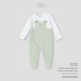 Bộ liền dài tất mặt gấu kẻ caro xanh phối trắng Nous NP1S25-OP3-M01-PG-NB