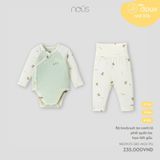 Bộ bodysuit áo xanh lá phối quần be họa tiết gấu Nous