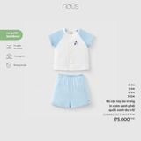Bộ cộc tay áo trắng in chim xanh phối quần xanh da trời Nous