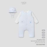 Set quần áo yếm kèm mũ rộng vành màu xanh Nous